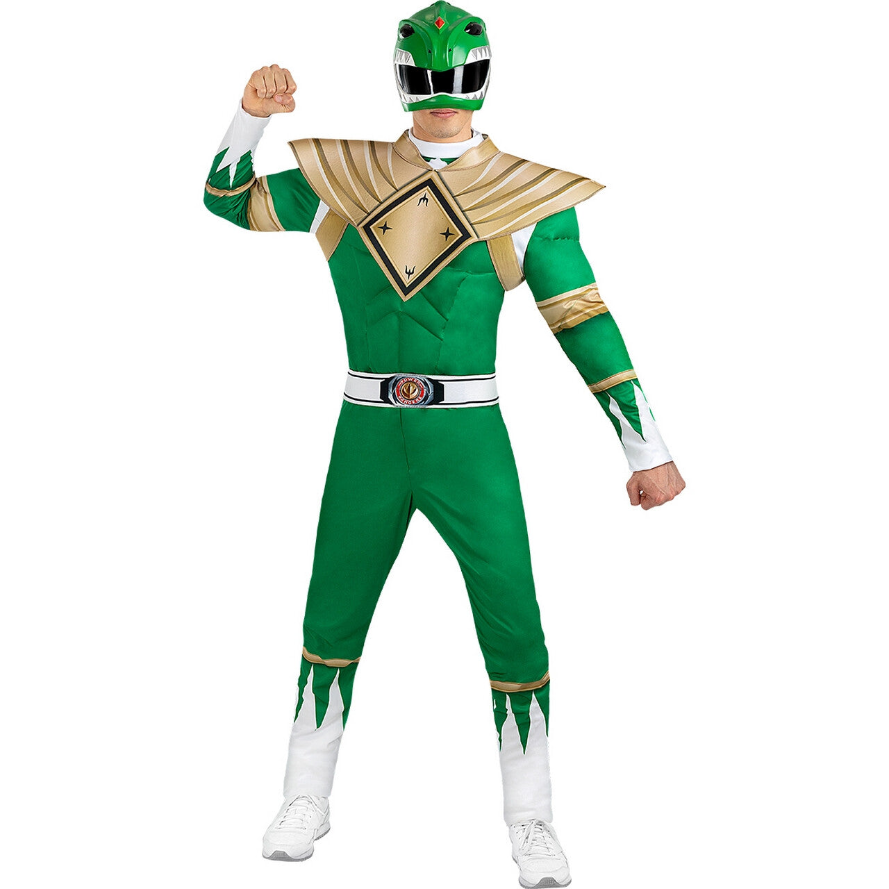 Op deze afbeelding zie je een Kostuums, van het merk Funidelia. Groene Dino Power Ranger Tommy Man Kostuum