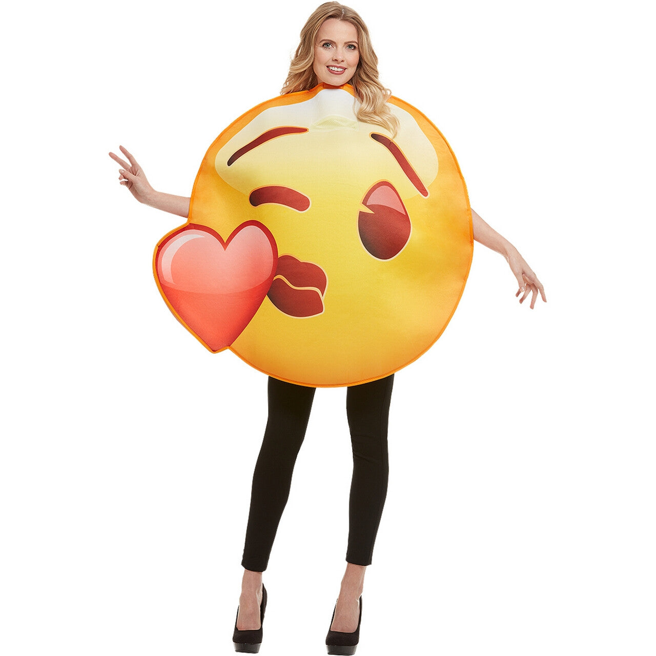 Op deze afbeelding zie je een Kostuums, van het merk Funidelia. Emoji Blow Me One Last Kiss Kostuum