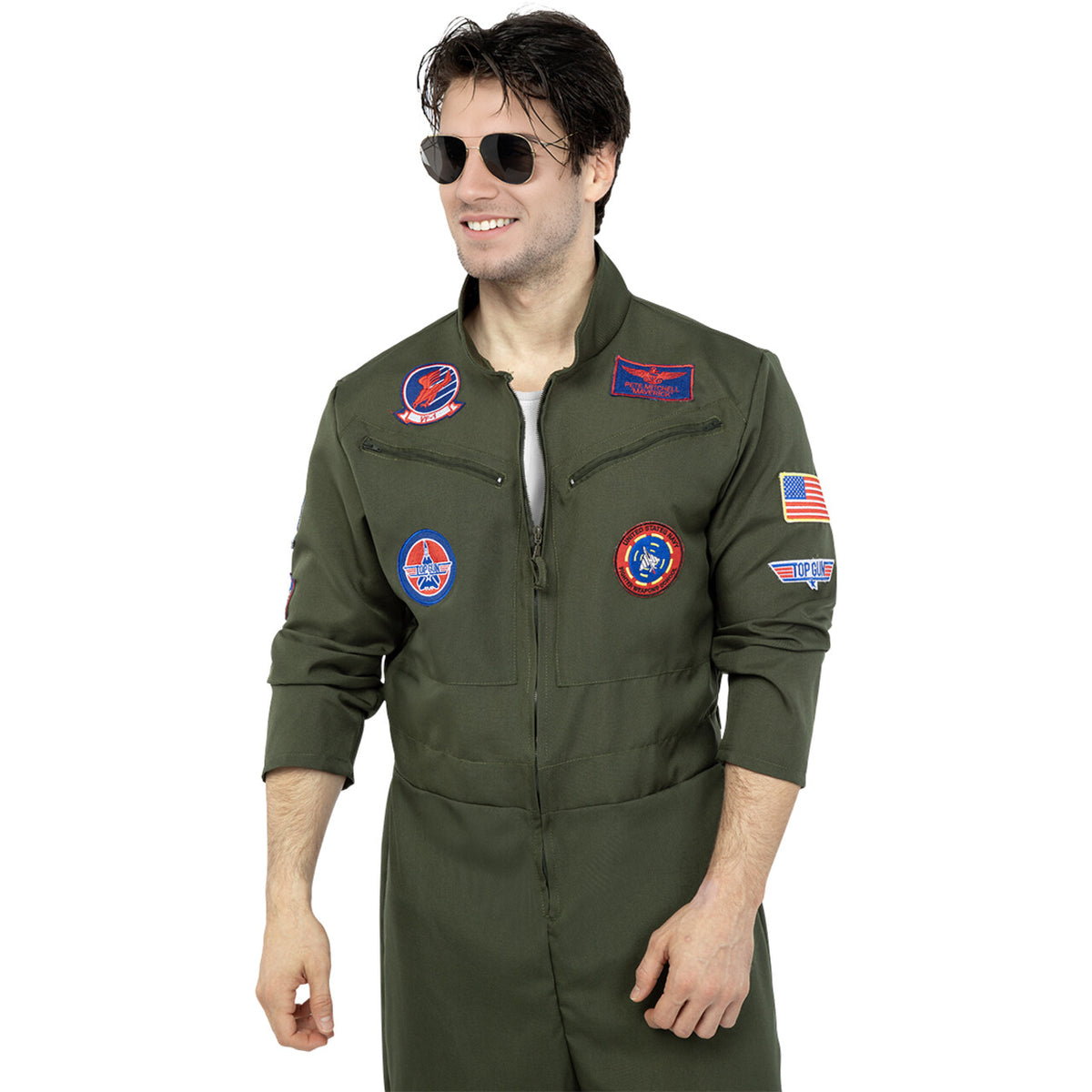 Op deze afbeelding zie je een Kostuums, van het merk Funidelia. Fearless Top Gun Tom Man Kostuum