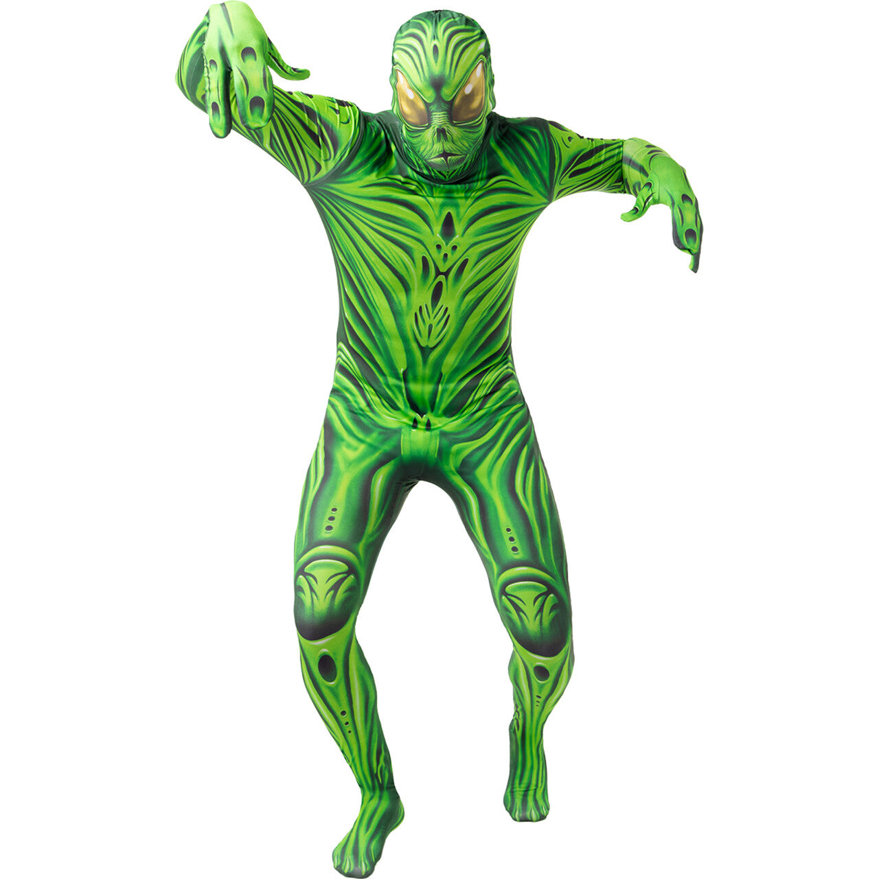 Op deze afbeelding zie je een Kostuums, van het merk Funidelia. Green Alien Monster Second Skin Man Kostuum