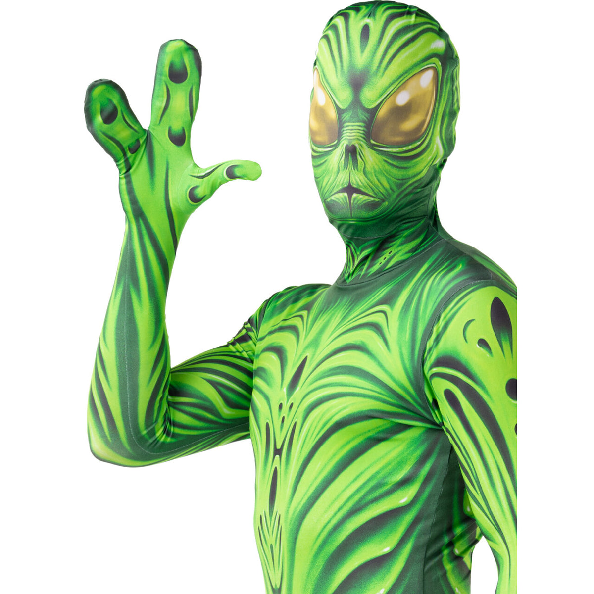 Op deze afbeelding zie je een Kostuums, van het merk Funidelia. Green Alien Monster Second Skin Man Kostuum