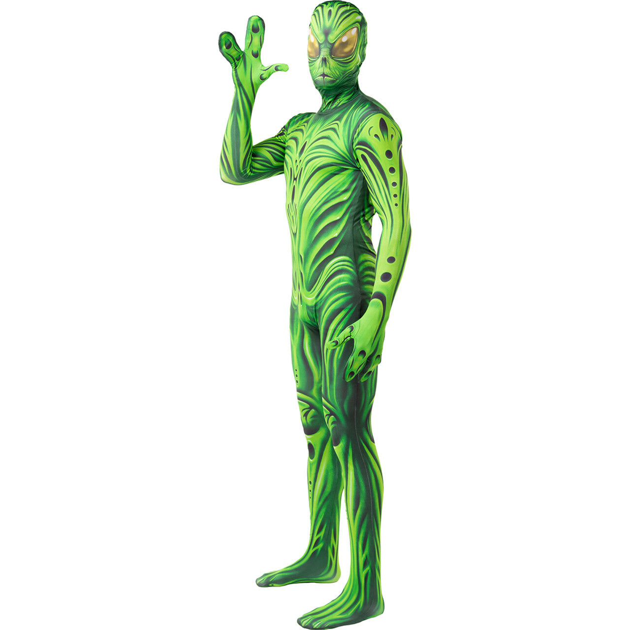 Op deze afbeelding zie je een Kostuums, van het merk Funidelia. Green Alien Monster Second Skin Man Kostuum