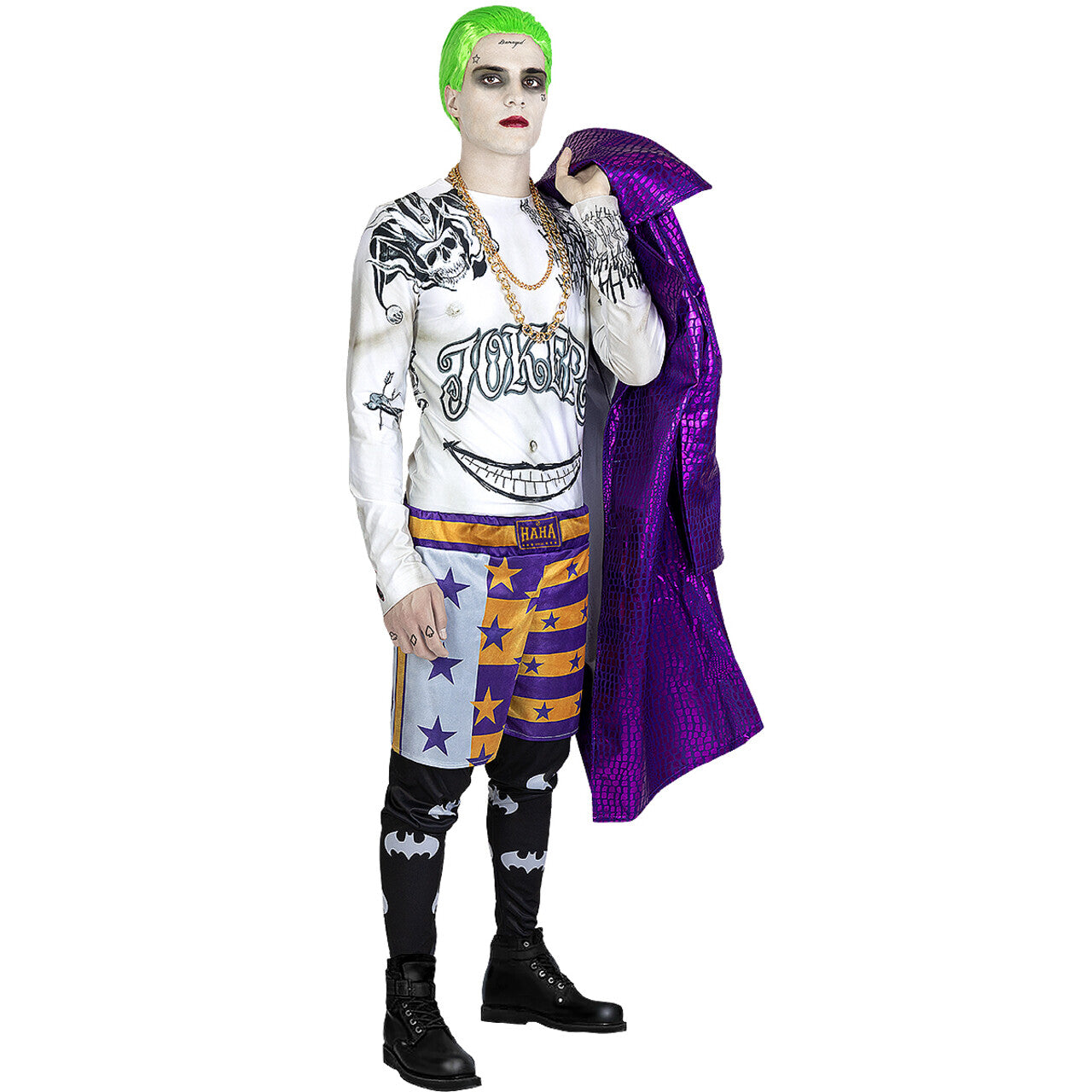 Op deze afbeelding zie je een Kostuums, van het merk Funidelia. Complete Joker Suicide Squad Man Kostuum