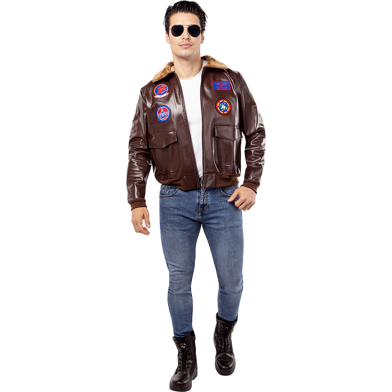 Op deze afbeelding zie je een Kostuums, van het merk Funidelia. Stoere Bruine Top Gun Aviator Jas Man