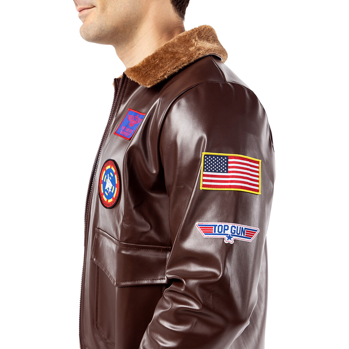 Op deze afbeelding zie je een Kostuums, van het merk Funidelia. Stoere Bruine Top Gun Aviator Jas Man