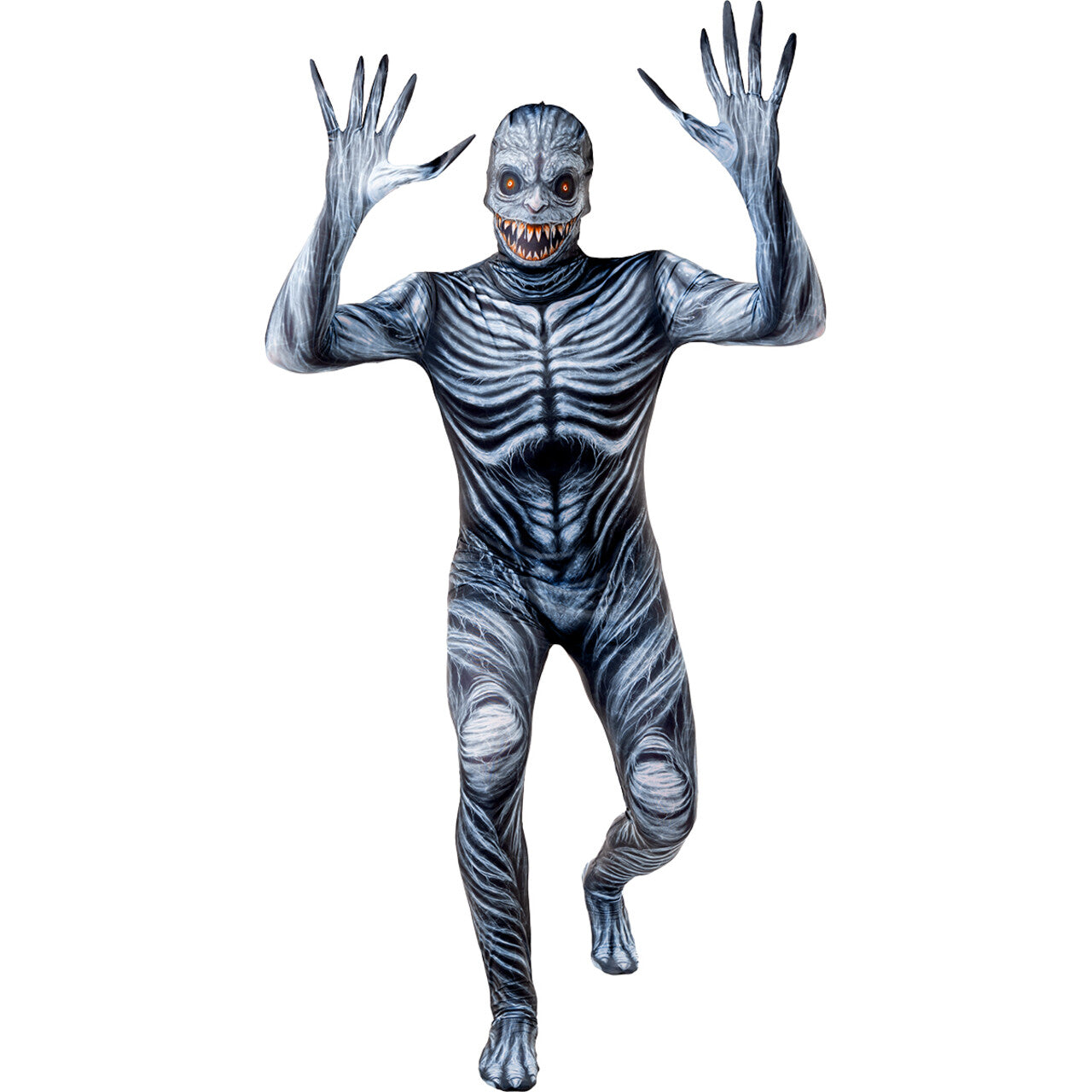 Op deze afbeelding zie je een Kostuums, van het merk Funidelia. Creepy Ghost Monster Second Skin Man Kostuum