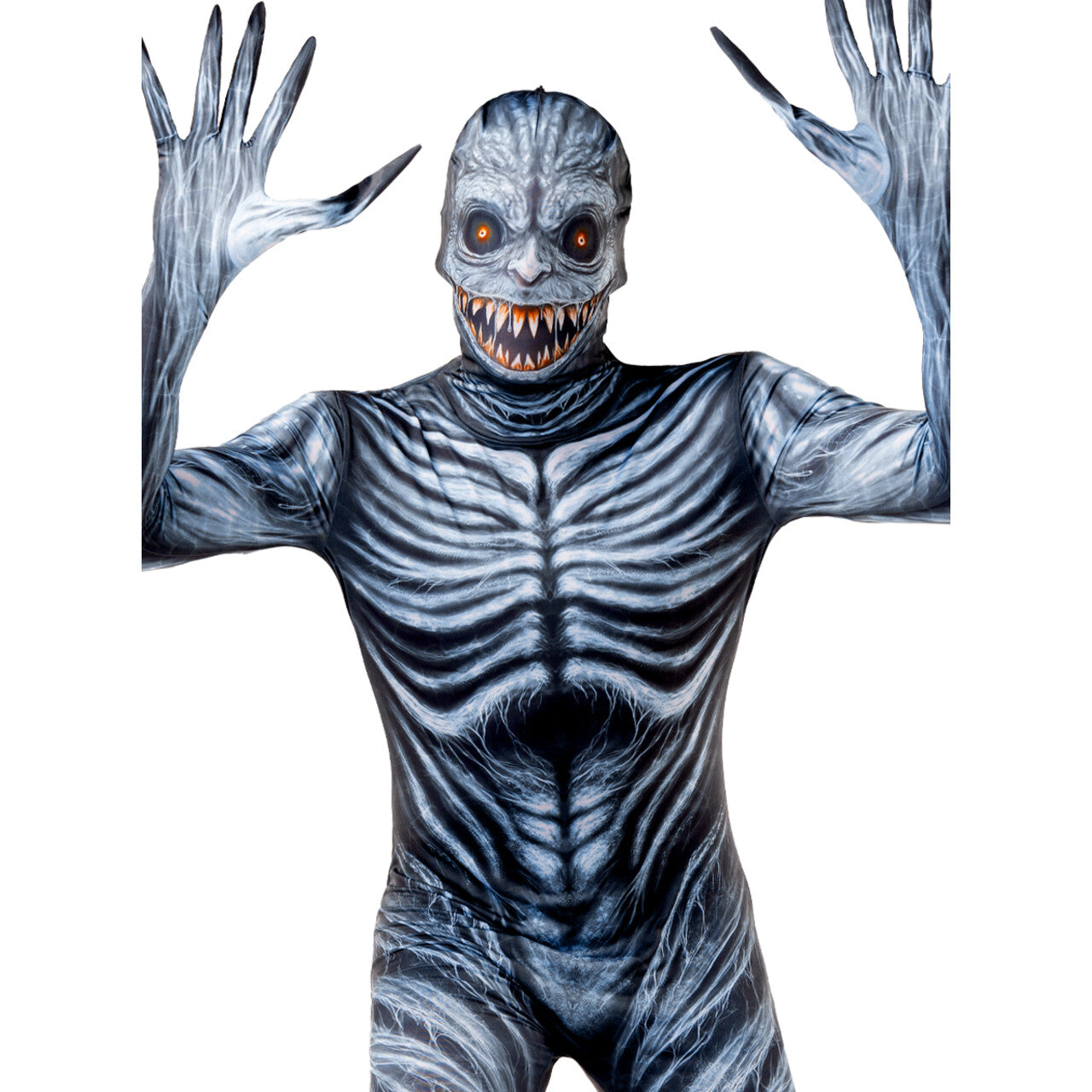 Op deze afbeelding zie je een Kostuums, van het merk Funidelia. Creepy Ghost Monster Second Skin Man Kostuum