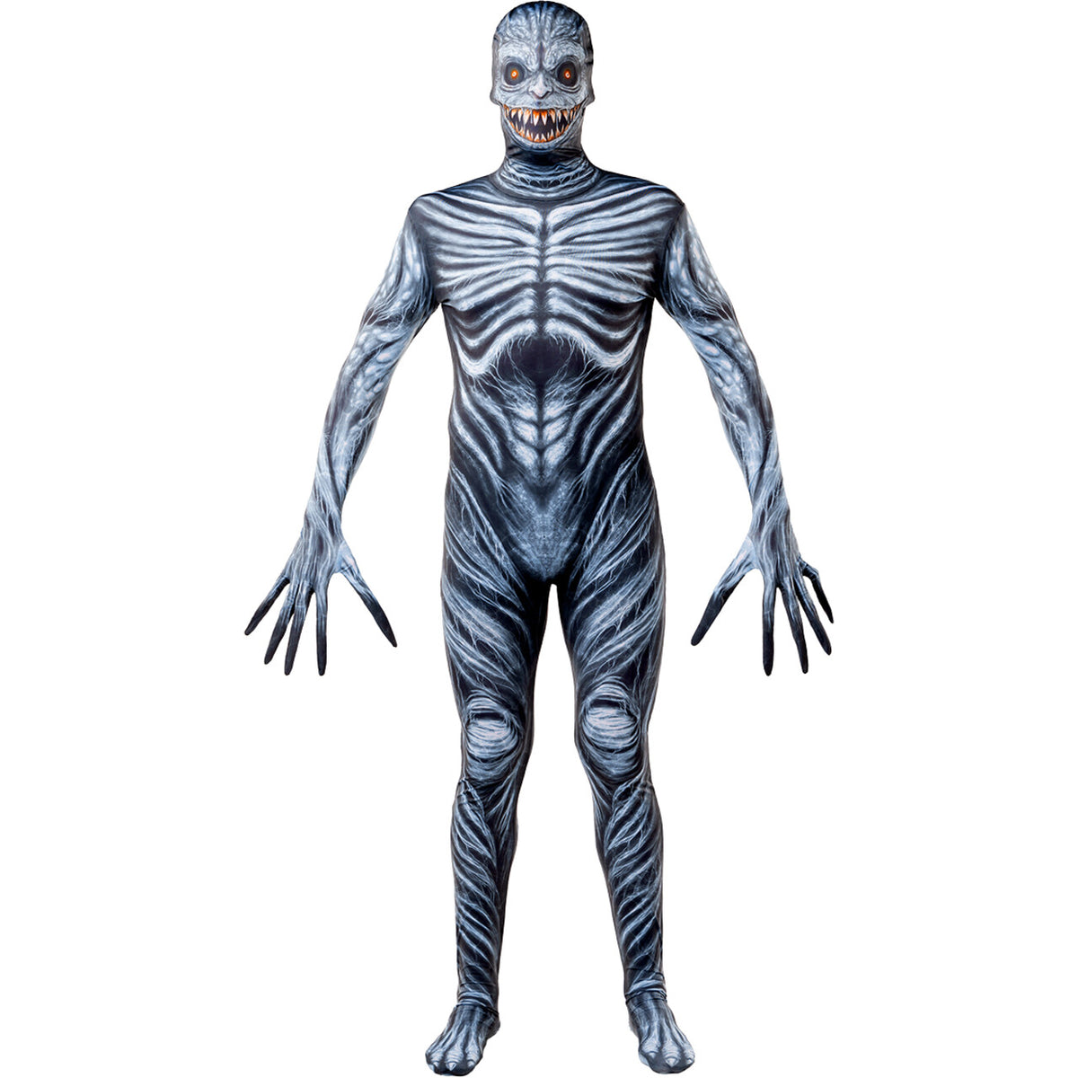Op deze afbeelding zie je een Kostuums, van het merk Funidelia. Creepy Ghost Monster Second Skin Man Kostuum