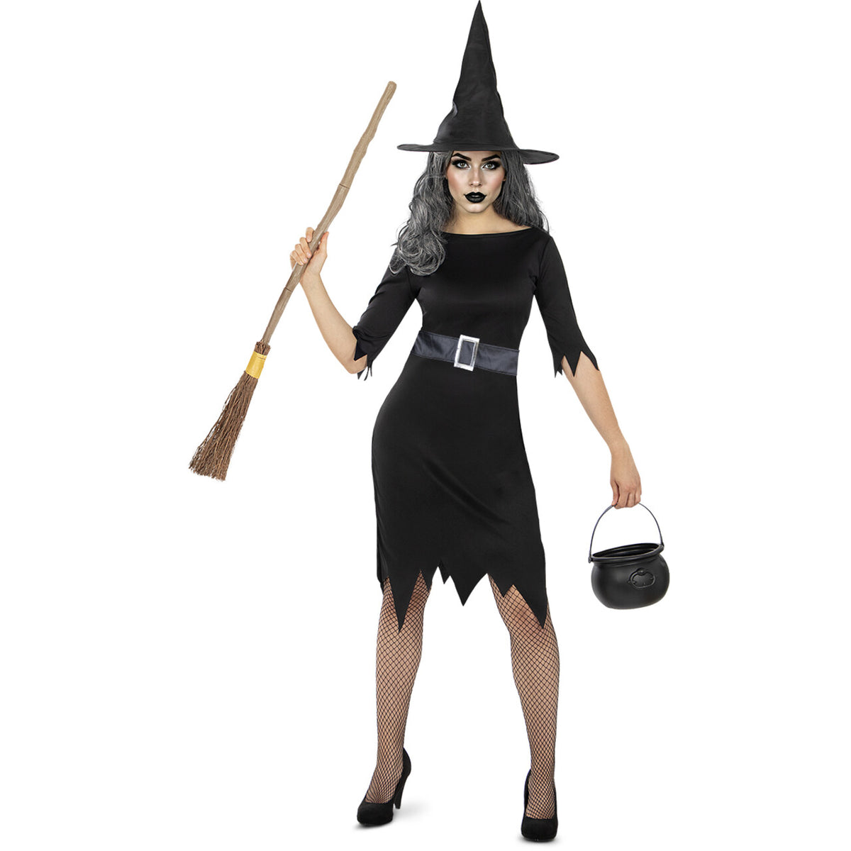 Op deze afbeelding zie je een Kostuums, van het merk Funidelia. Heks Prenulia Black Vrouw Kostuum