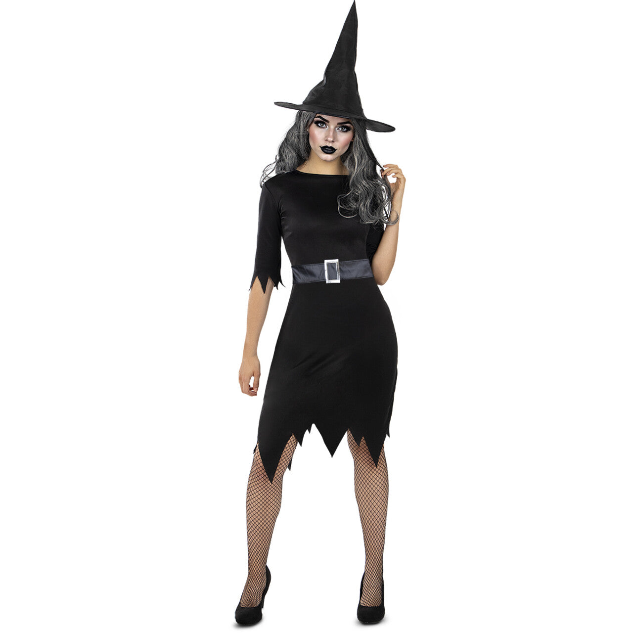 Op deze afbeelding zie je een Kostuums, van het merk Funidelia. Heks Prenulia Black Vrouw Kostuum