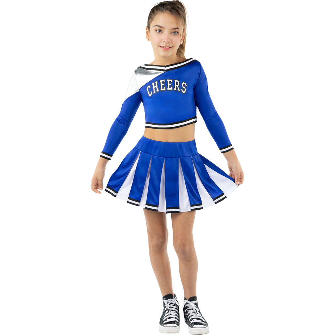 Op deze afbeelding zie je een Kostuums, van het merk Funidelia. USA Cheers Cheerleader Blauw Meisje Kostuum