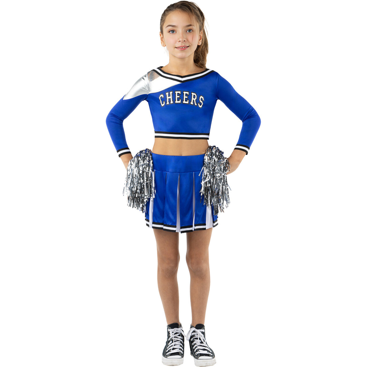 Op deze afbeelding zie je een Kostuums, van het merk Funidelia. USA Cheers Cheerleader Blauw Meisje Kostuum
