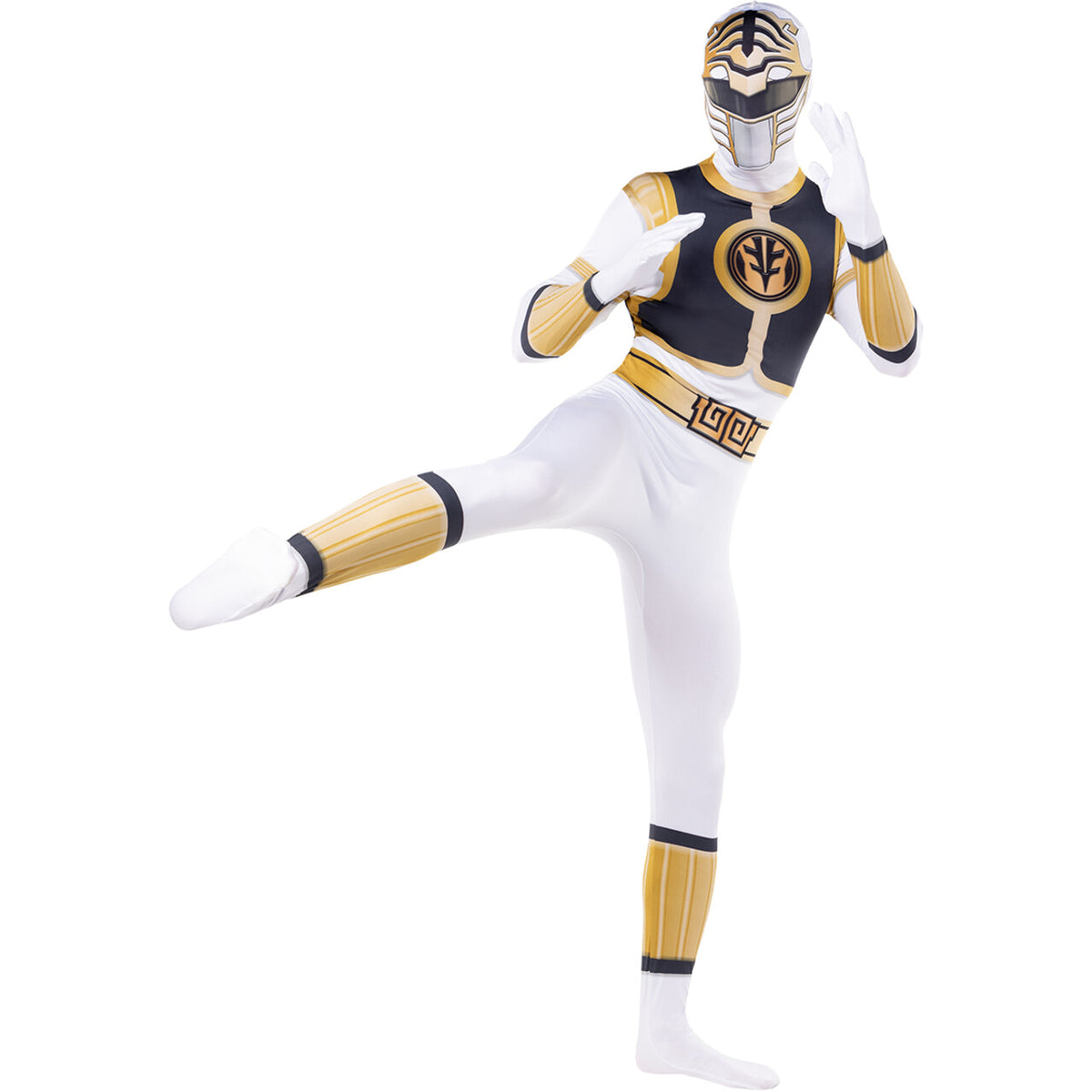 Op deze afbeelding zie je een Kostuums, van het merk Funidelia. White Power Ranger Second Skin Unisex Kostuum