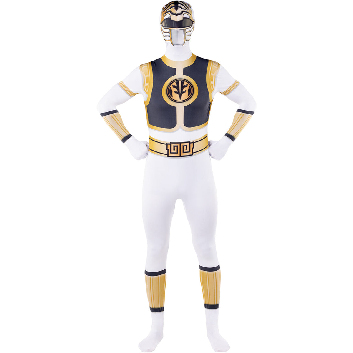 Op deze afbeelding zie je een Kostuums, van het merk Funidelia. White Power Ranger Second Skin Unisex Kostuum