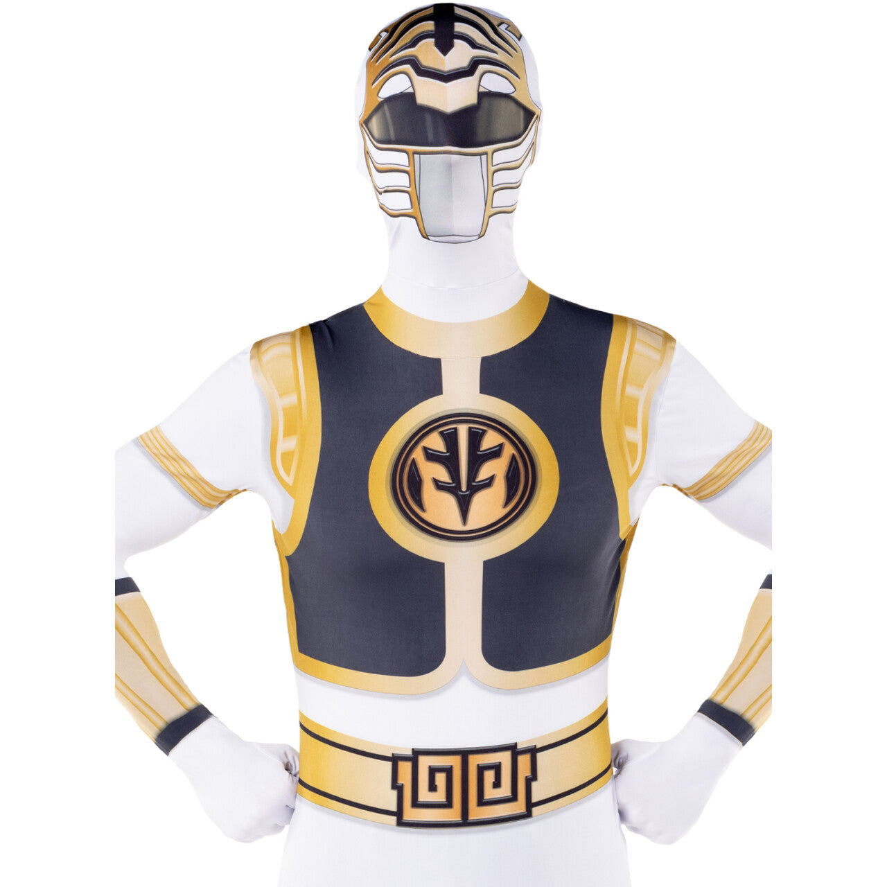 Op deze afbeelding zie je een Kostuums, van het merk Funidelia. White Power Ranger Second Skin Unisex Kostuum