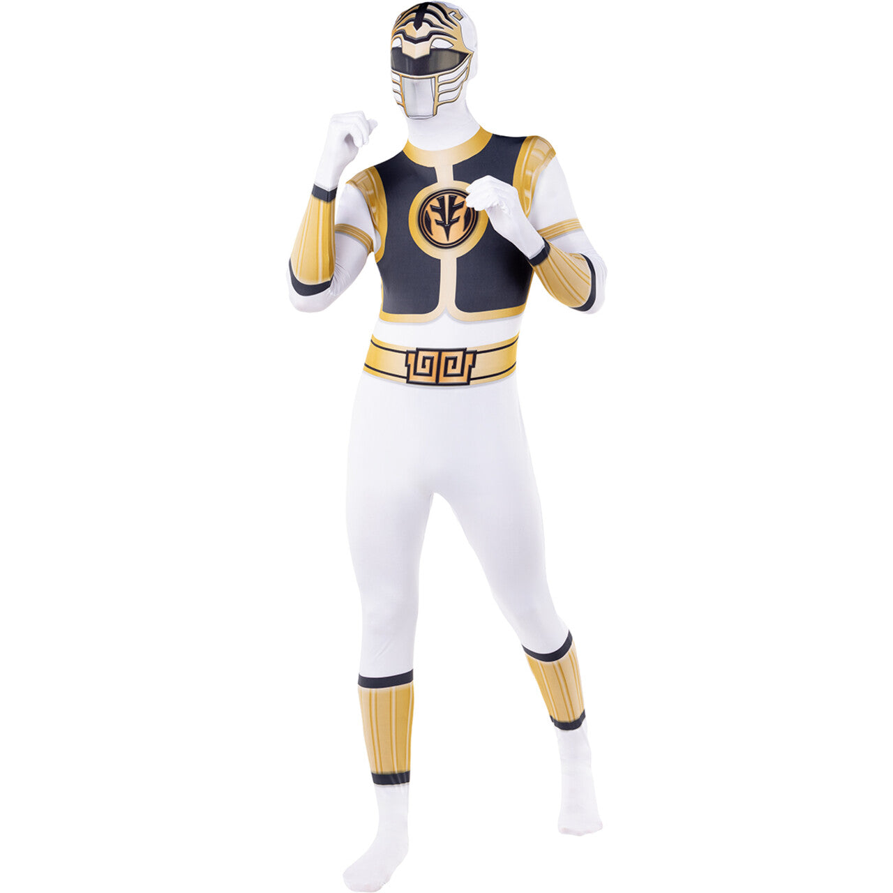 Op deze afbeelding zie je een Kostuums, van het merk Funidelia. White Power Ranger Second Skin Unisex Kostuum