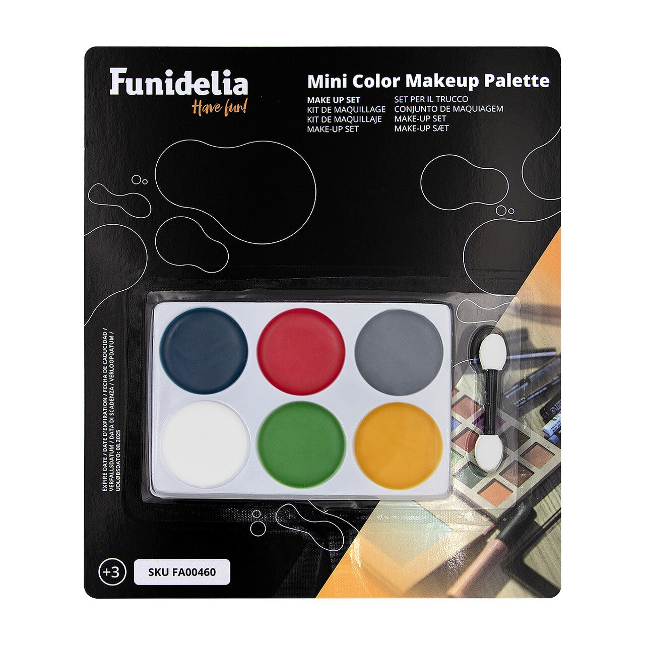 Op deze afbeelding zie je een Accessoires, van het merk Funidelia. Mini Clown Make Up Palette 6 Kleuren