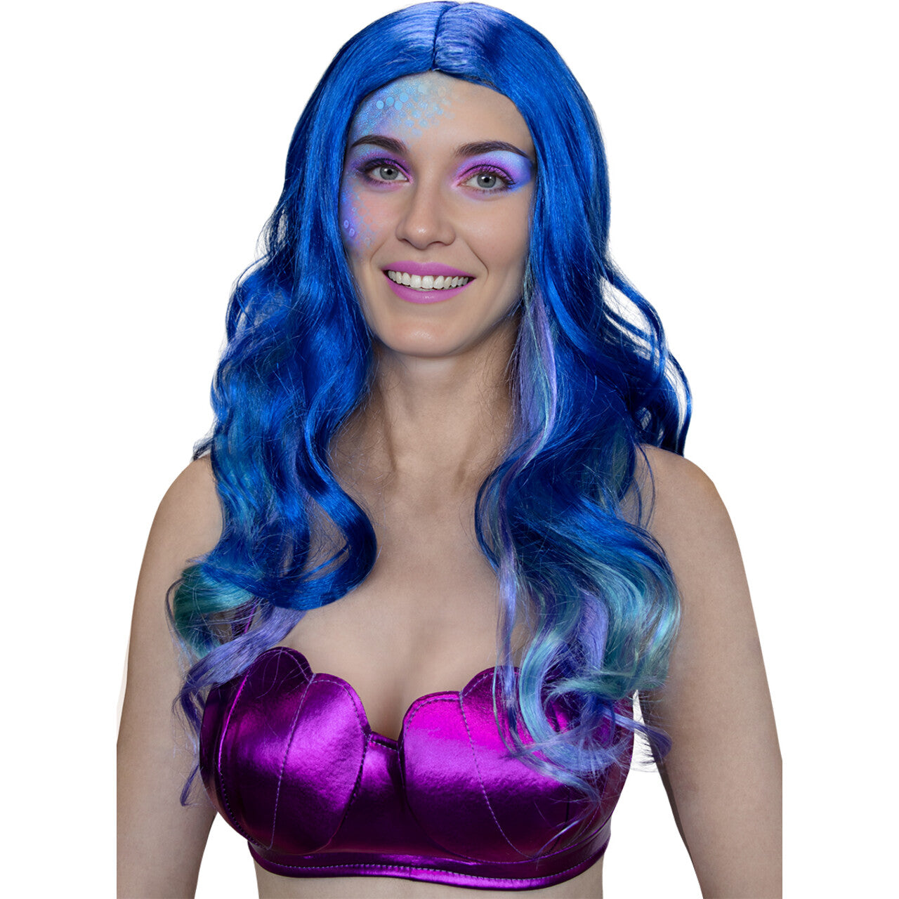 Op deze afbeelding zie je een Accessoires, van het merk Funidelia. Zeemeermin Blue Wavey Pruik