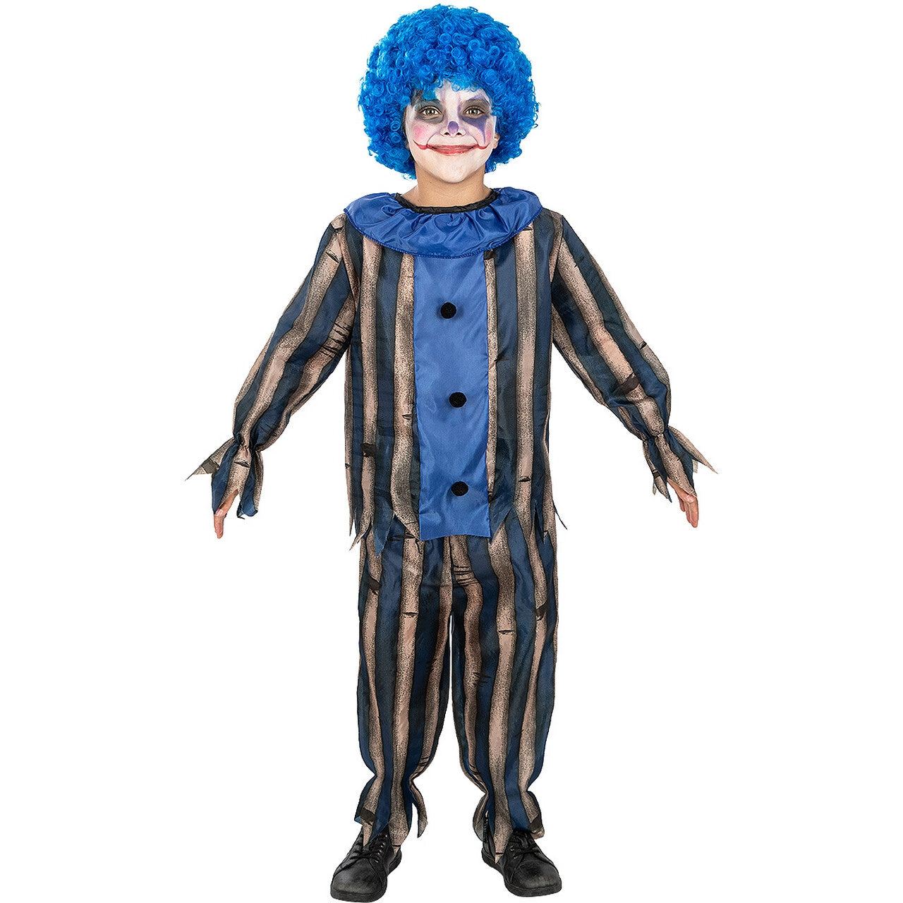 Op deze afbeelding zie je een Kostuums, van het merk Funidelia. Evil Blue Clown Jongen Kostuum
