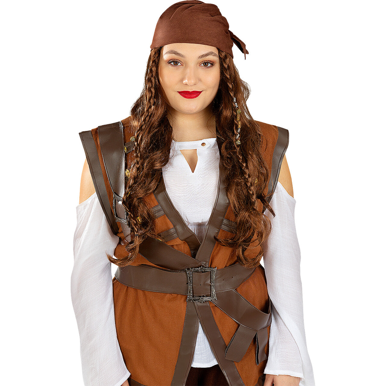 Op deze afbeelding zie je een Accessoires, van het merk Funidelia. Brown Pirate Wig For Women
