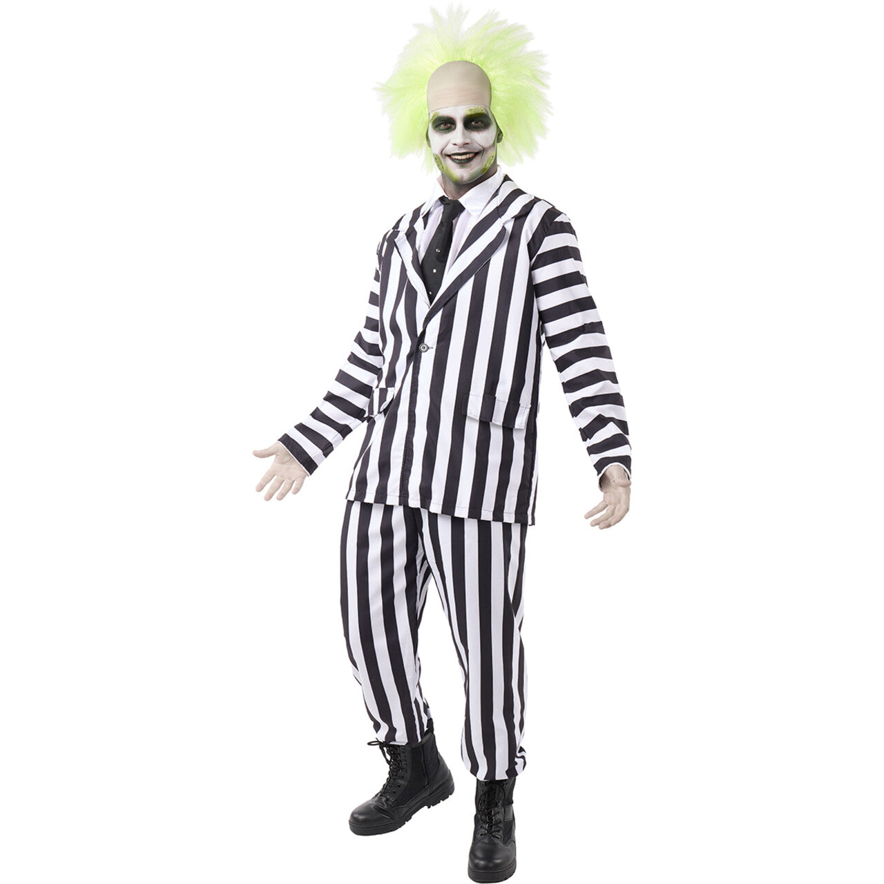 Op deze afbeelding zie je een Kostuums, van het merk Funidelia. Gestreepte Gek Beetlejuice Man Kostuum