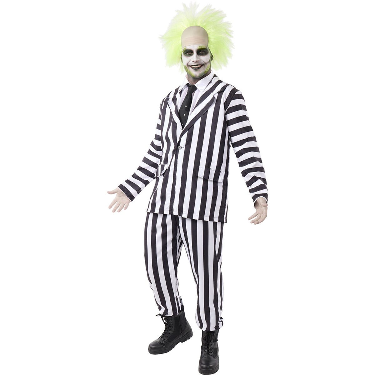 Op deze afbeelding zie je een Kostuums, van het merk Funidelia. Gestreepte Gek Beetlejuice Man Kostuum