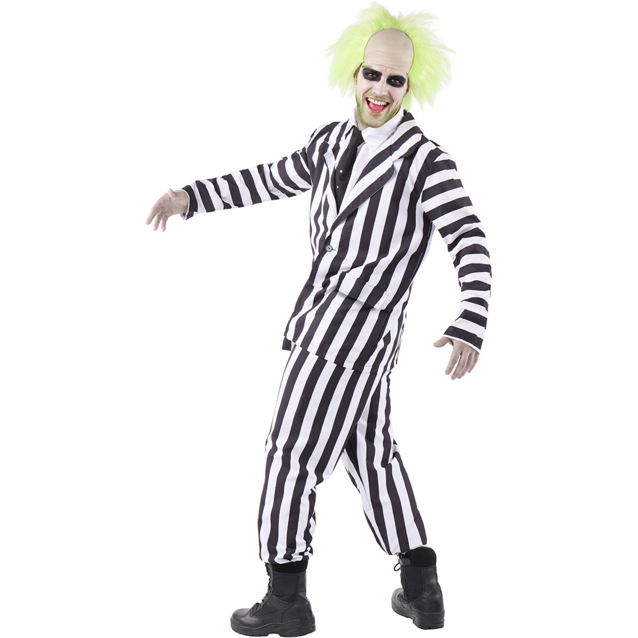 Op deze afbeelding zie je een Kostuums, van het merk Funidelia. Gestreepte Gek Beetlejuice Man Kostuum