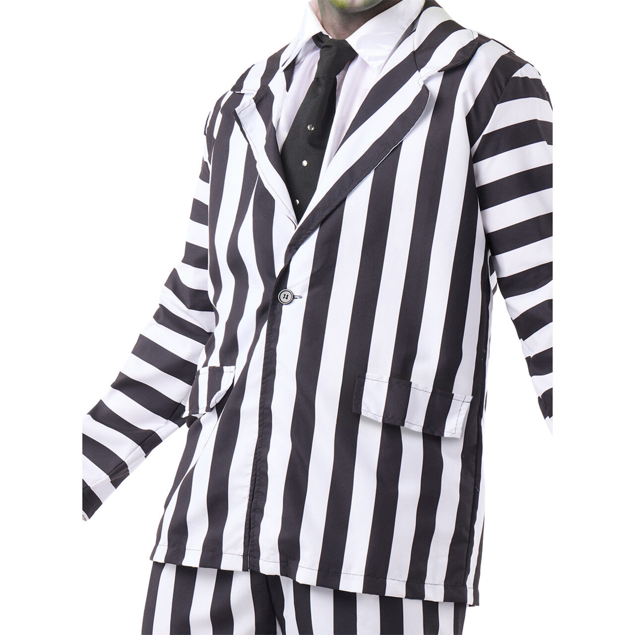 Op deze afbeelding zie je een Kostuums, van het merk Funidelia. Gestreepte Gek Beetlejuice Man Kostuum