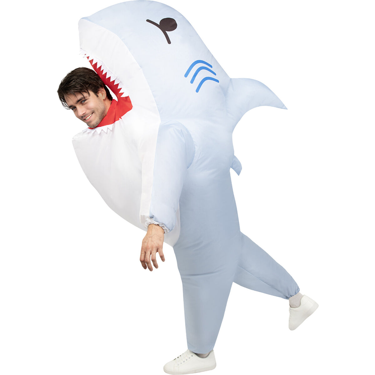 Op deze afbeelding zie je een Kostuums, van het merk Funidelia. Opblaasbaar Shark Attack Unisex Kostuum