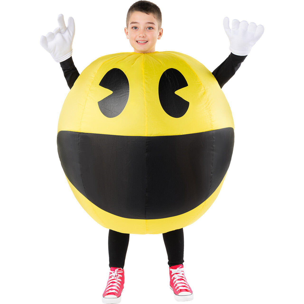 Op deze afbeelding zie je een Kostuums, van het merk Funidelia. Opblaasbare Hungry Pacman Kind Kostuum