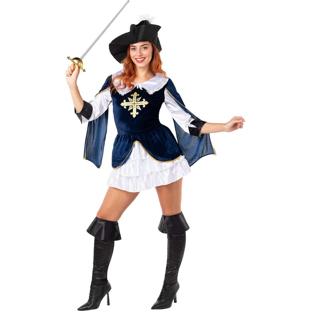 Op deze afbeelding zie je een Kostuums, van het merk Funidelia. Musketier Amy Strijdsterk Vrouw Kostuum