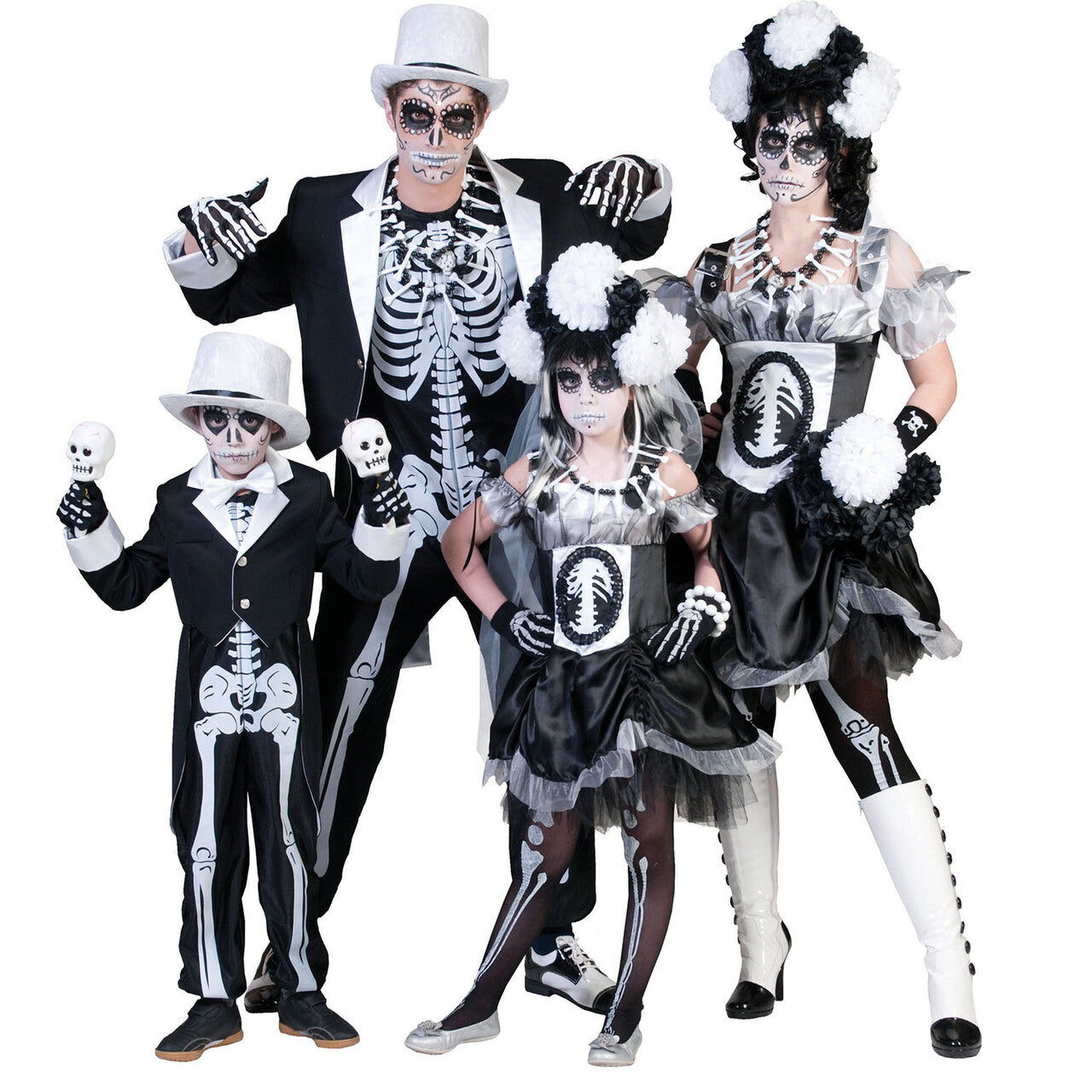 Op deze afbeelding zie je een Kostuums, van het merk Funny Fashion. Zwart Wit Skeletten Kostuum Bonny Skulla Jongen