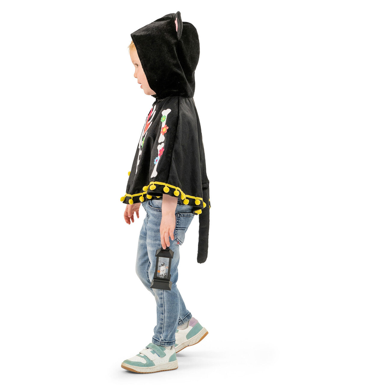 Op deze afbeelding zie je een Kostuums, van het merk Funny Fashion. Poncho Kitten Skelet Kind