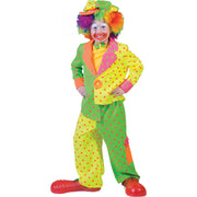 Op deze afbeelding zie je een Kostuums, van het merk Funny Fashion. Groen Gele Stippen Clown Fluorino Jongen Kostuum