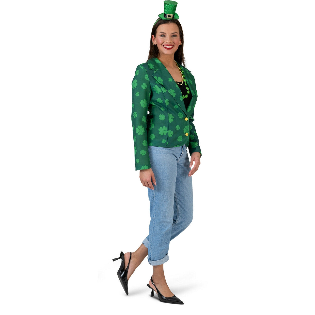 Op deze afbeelding zie je een Kostuums, van het merk Funny Fashion. Groene Geluksjas Vrouw