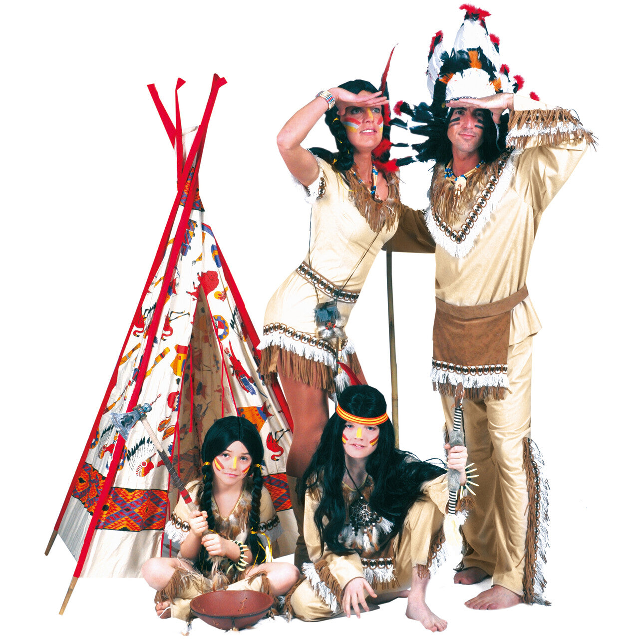 Op deze afbeelding zie je een Kostuums, van het merk Funny Fashion. Beige Korte Sexy Indiaan Jurk Sioux Sunrise Vrouw