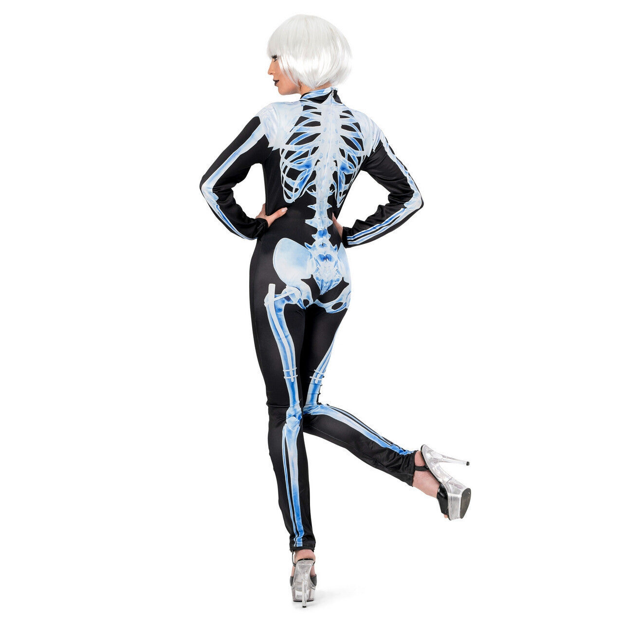 Op deze afbeelding zie je een Kostuums, van het merk Funny Fashion. IJskoude Blue Bones Skelet Scarlet Vrouw Kostuum