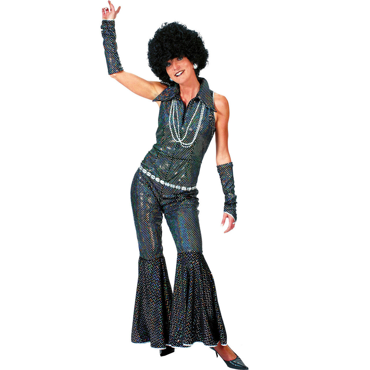 Op deze afbeelding zie je een Kostuums, van het merk Funny Fashion. Zwarte Cartouche Disco Pak Vrouw