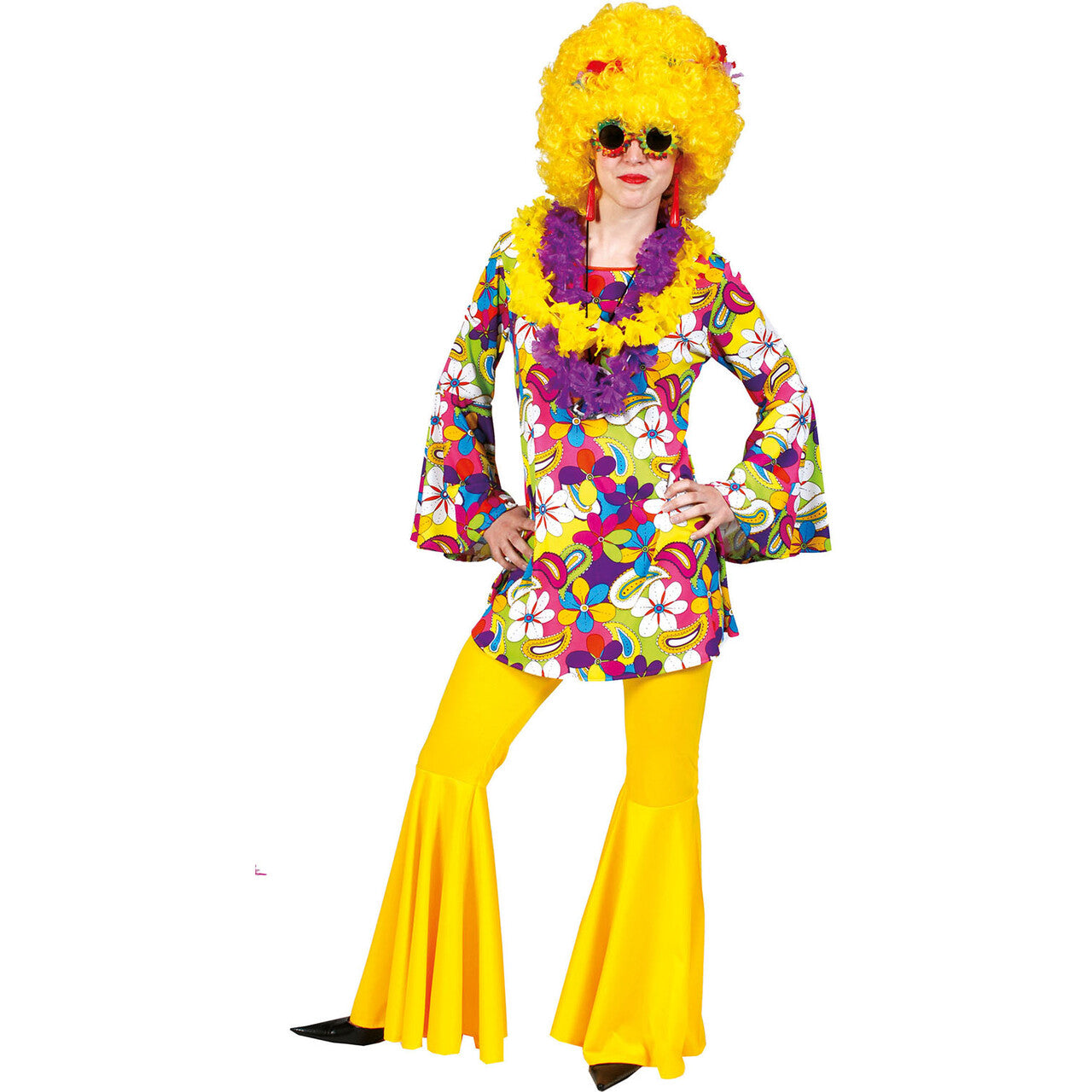 Op deze afbeelding zie je een Kostuums, van het merk Funny Fashion. Ibiza Hippie Broek Geel Vrouw