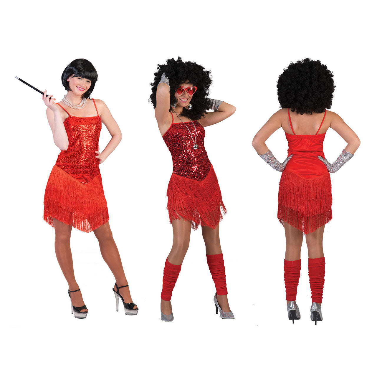Op deze afbeelding zie je een Kostuums, van het merk Funny Fashion. Glitter Fancy Flapper Jurk Rood Vrouw