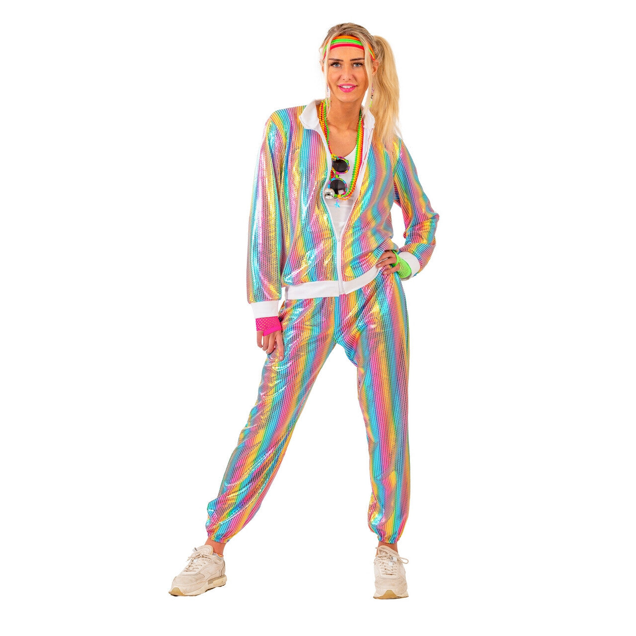 Op deze afbeelding zie je een Kostuums, van het merk Funny Fashion. Rainbow Sequin Jogging Vrouw Kostuum