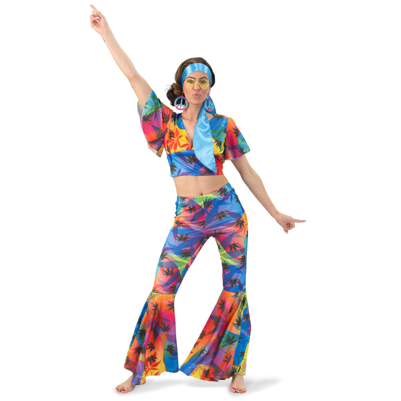 Op deze afbeelding zie je een Kostuums, van het merk Funny Fashion. Hippie Wendy Weed Vrouw Kostuum