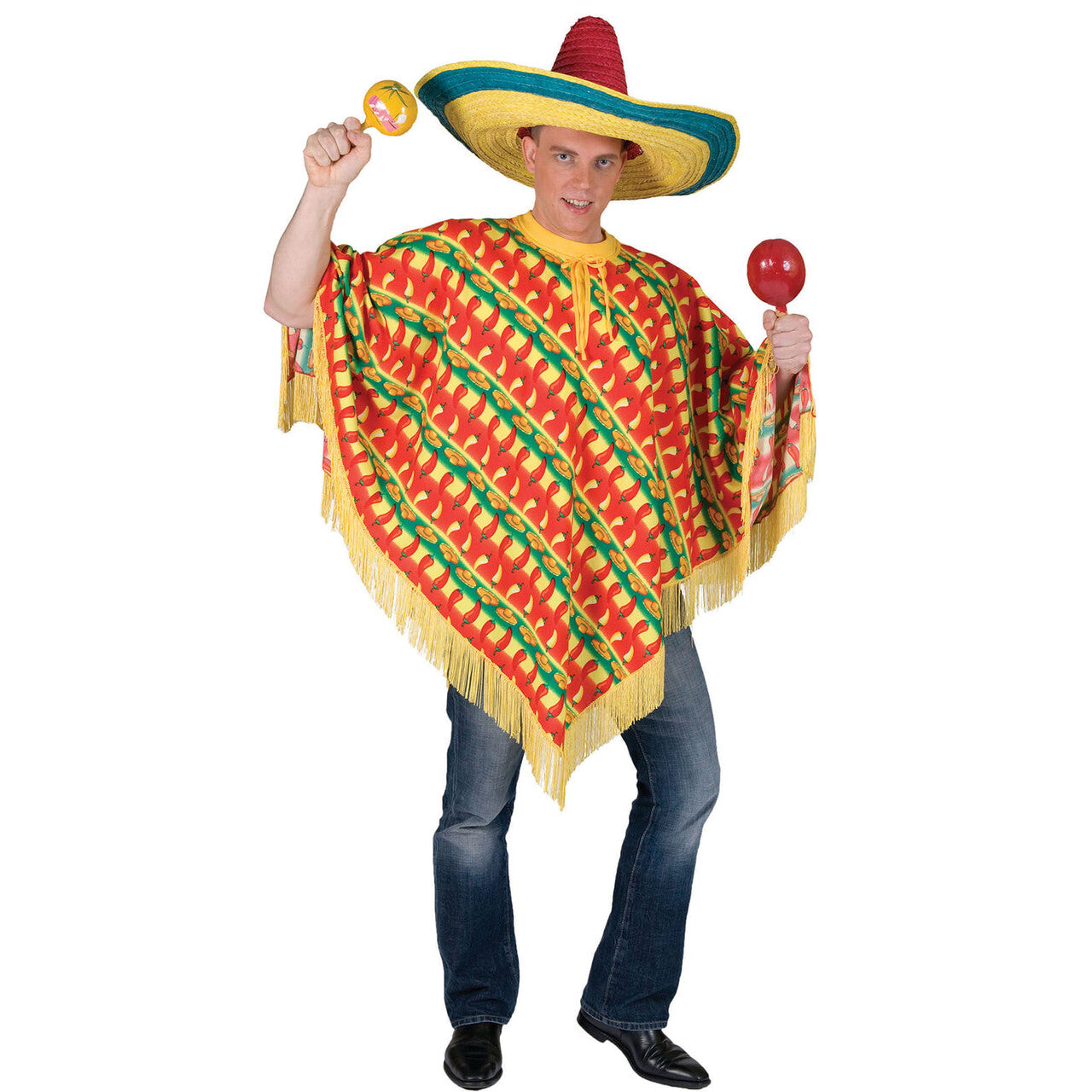 Op deze afbeelding zie je een Kostuums, van het merk Funny Fashion. Orale Amigo Poncho Geel Groen Rood Kostuum