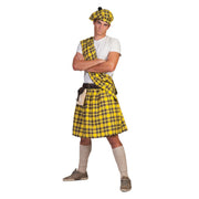 Op deze afbeelding zie je een Kostuums, van het merk Funny Fashion. Gele Schotse Highlander Tartan Man Kostuum