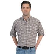 Op deze afbeelding zie je een Kostuums, van het merk Funny Fashion. Luxe Overhemd Tirol Bruin Wit Geblokt Man