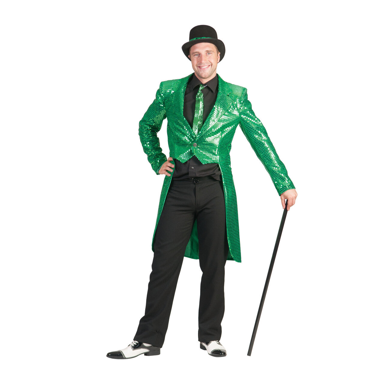 Op deze afbeelding zie je een Kostuums, van het merk Funny Fashion. Frackjas Groen Man Kostuum
