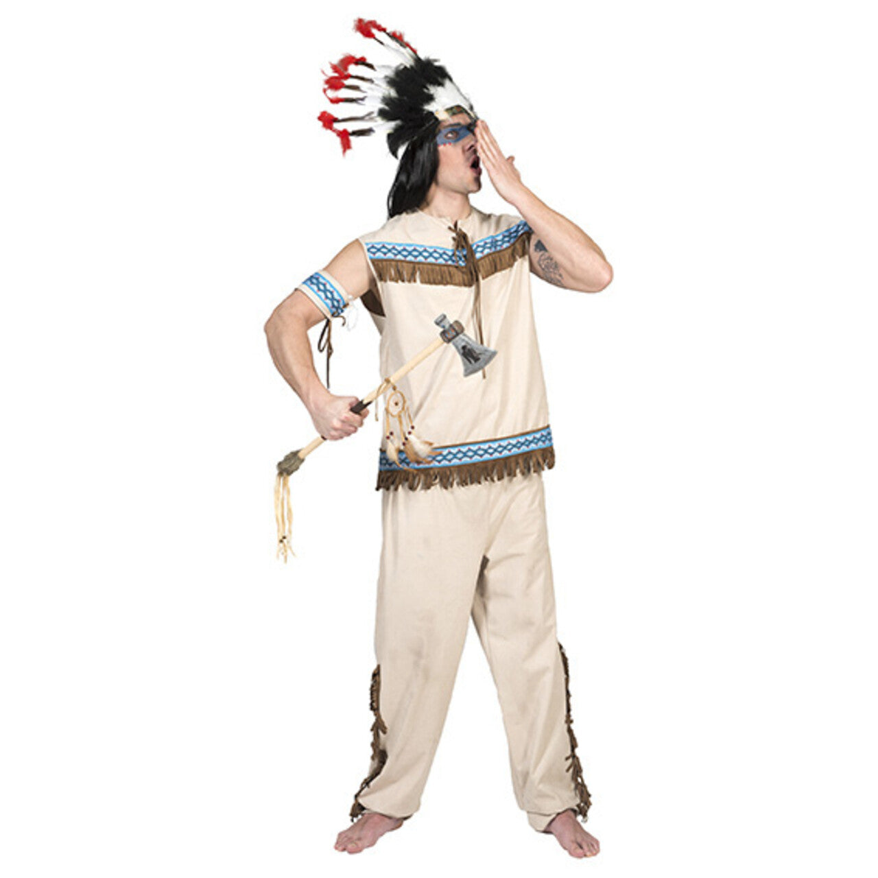 Op deze afbeelding zie je een Kostuums, van het merk Funny Fashion. Wigwam Wimp Indiaan Man Kostuum