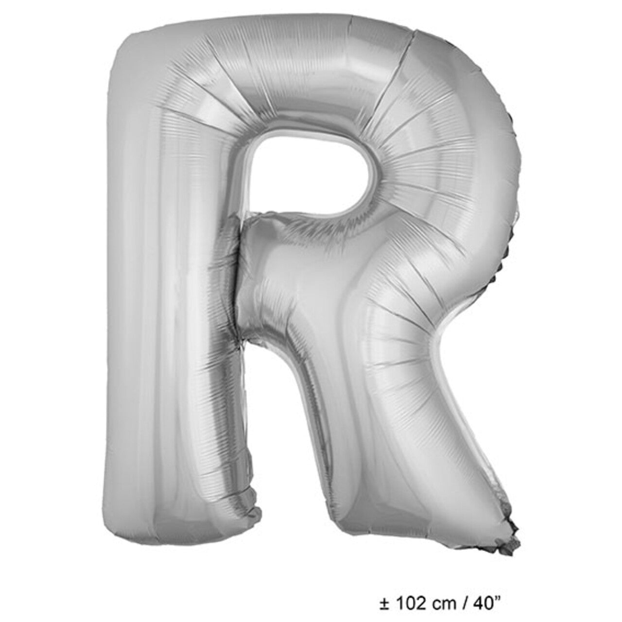 Op deze afbeelding zie je een Decoratie, van het merk Funny Fashion. Folie Ballon Letter R Zilver XL 102cm (Leeg)