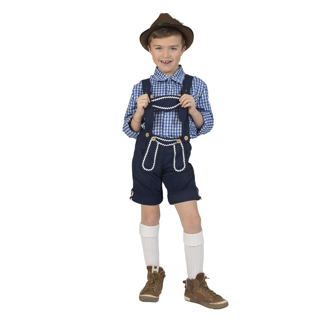 Op deze afbeelding zie je een Kostuums, van het merk Funny Fashion. Blauwe Lederhosen Gunther Tirol Jongen