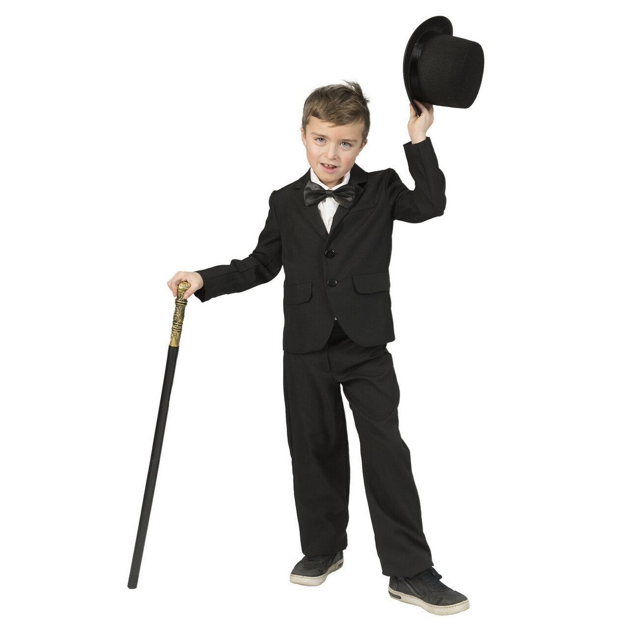 Op deze afbeelding zie je een Kostuums, van het merk Funny Fashion. Deftig Zwart Colbert Chaplin Jongen
